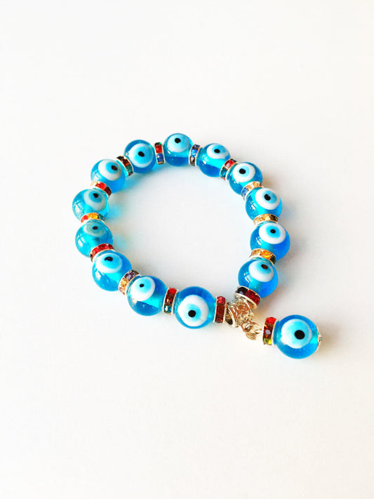 Glass Evil Eye Bead Bracelet, Glass Turquoise Bead Bracelet, Greek