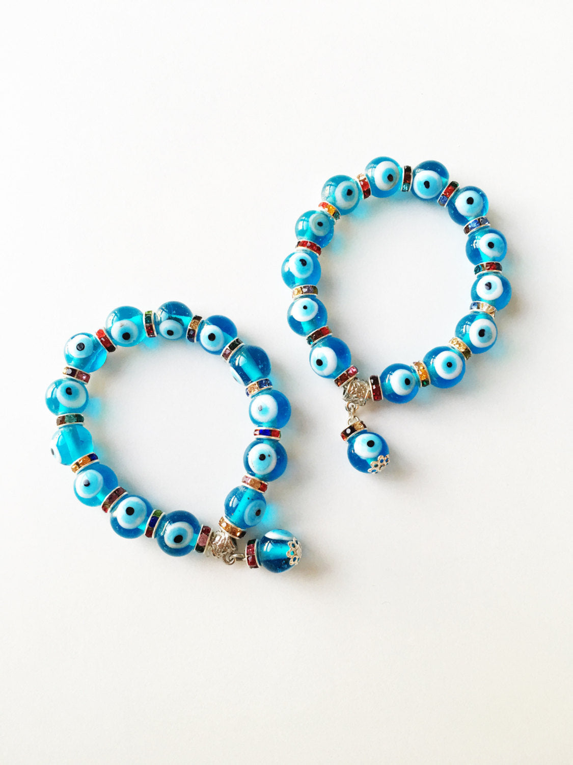 Glass Evil Eye Bead Bracelet, Glass Turquoise Bead Bracelet, Greek