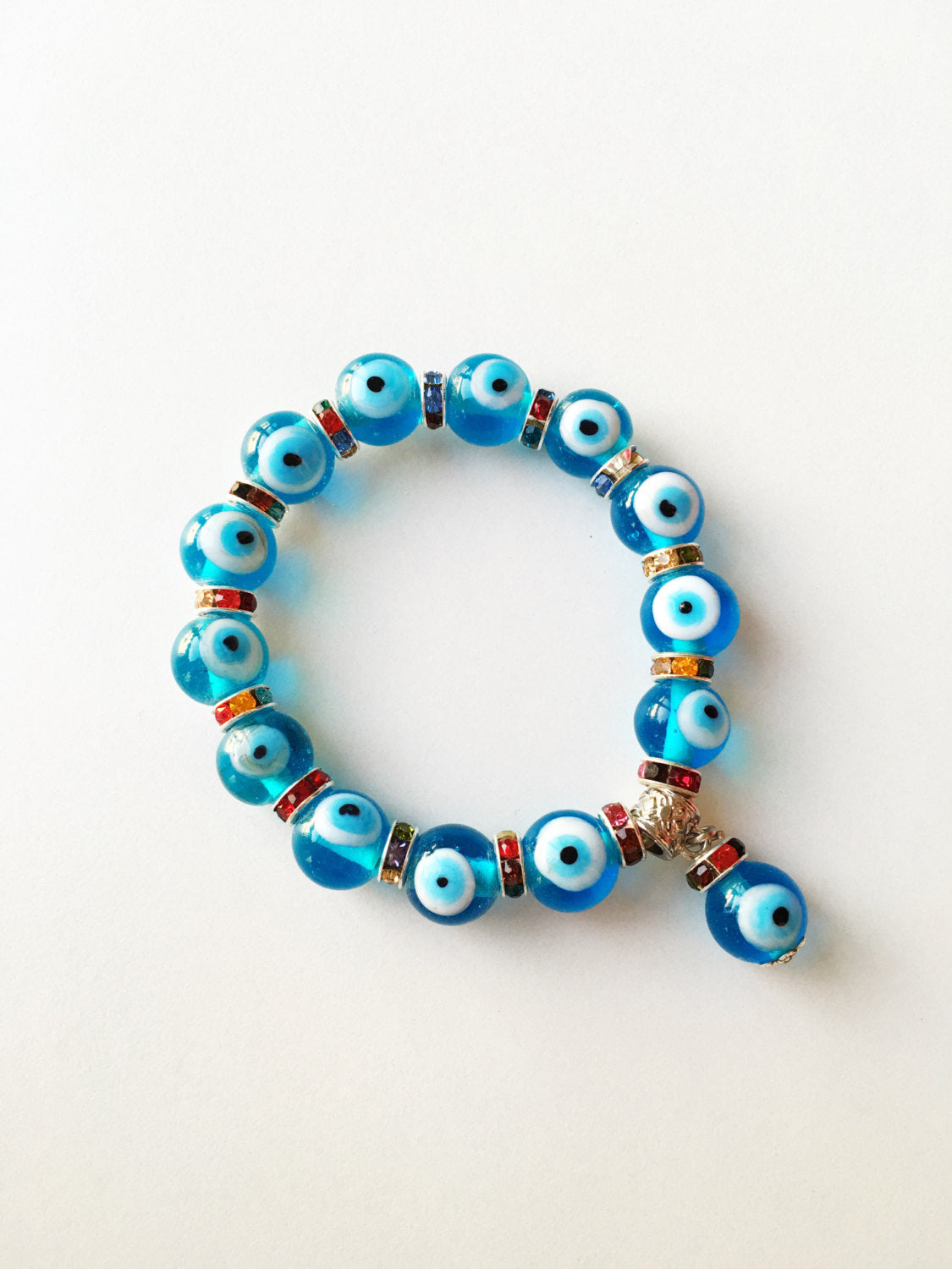 Glass Evil Eye Bead Bracelet, Glass Turquoise Bead Bracelet, Greek